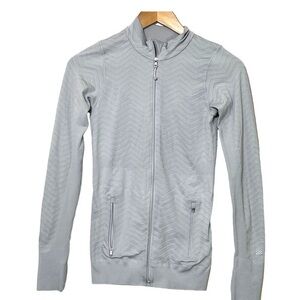 Athleta Women's XS Light Gray Stretch Full Zip Mock Neck Pockets Athletic Jacket